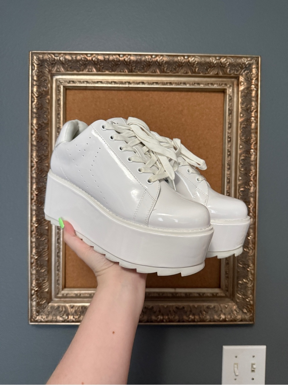Dolls Kill White Patent Platform Lace-Up Sneakers